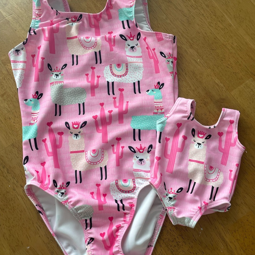 Pink Llama Print Matching Leotards
